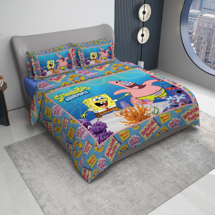 SpongeBob Digital Printed 300TC Cotton Bedsheet (Sqarepants)