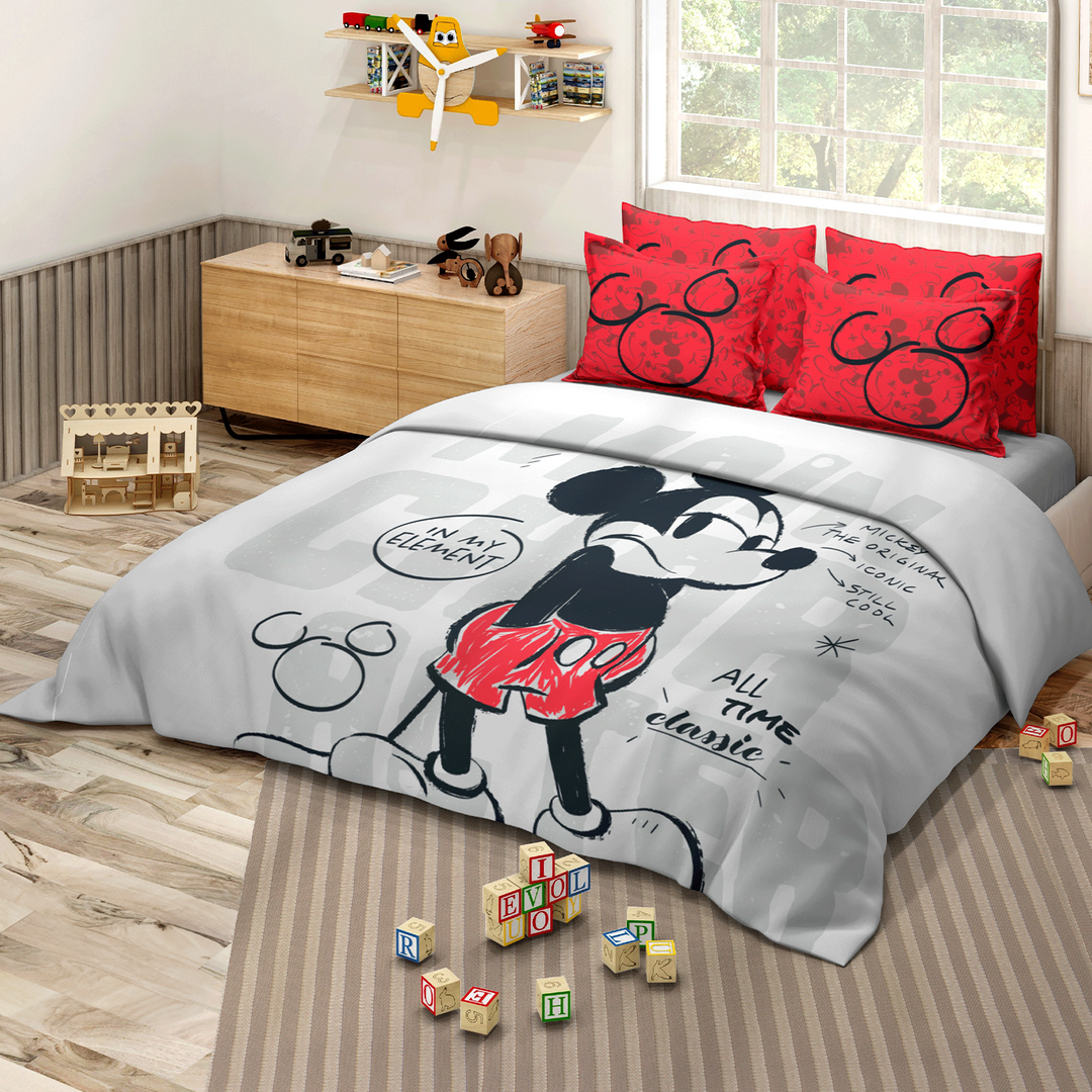 300 TC Disney Mickey Mouse Digital Printed Cotton Bedsheet for kids with 2 pillow covers ( Size : 2.74 m x 2.50 m ) 