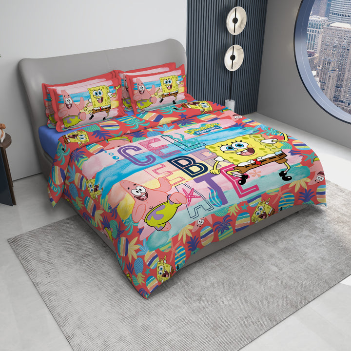 SpongeBob Digital Printed 300TC Cotton Bedsheet (Celebrate)