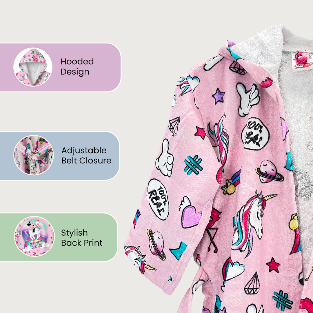 Unicorn Printed Cotton Bathrobe for Kids