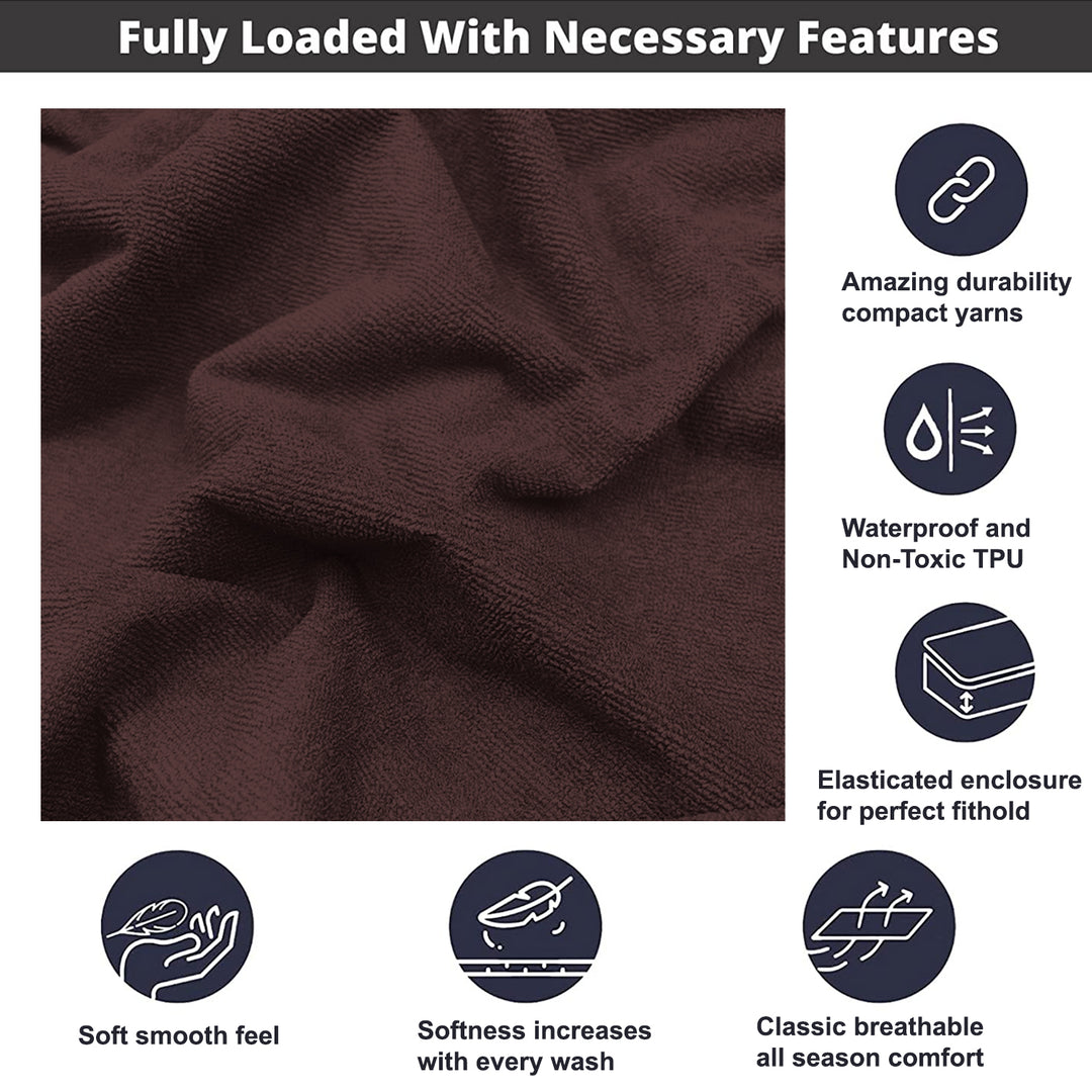 Brown Color Terry Cotton Mattress Protector (100% waterproof, Doesn't contain PVC, vinyl or phthalates, Absorbs all the natural moisture, Has TPU Film, Hypoallergenic and Antibacterial, Machine Washable, Fits mattresses up to 10 inches)