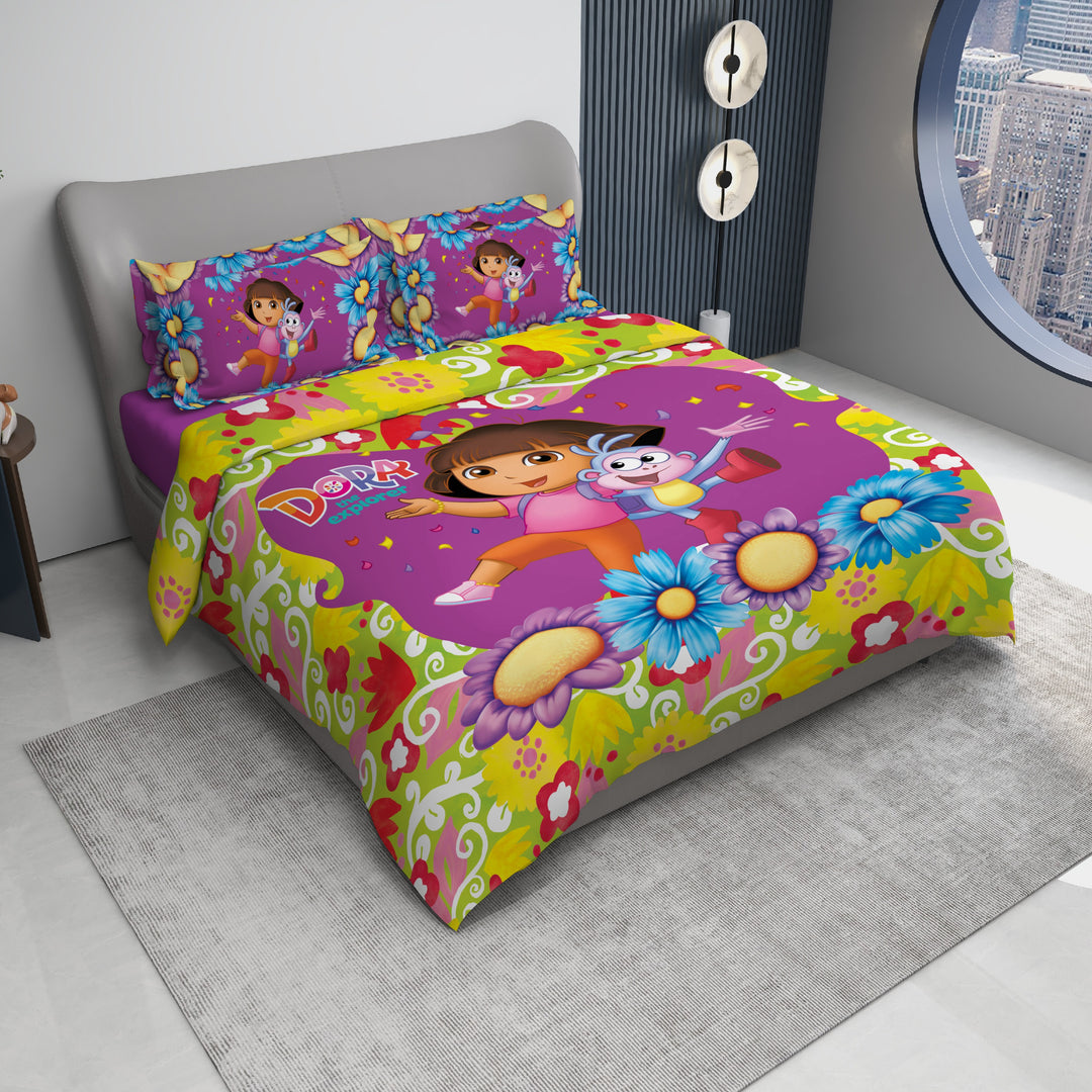 Dora Digital Printed 300TC Cotton Bedsheet (Explorer)