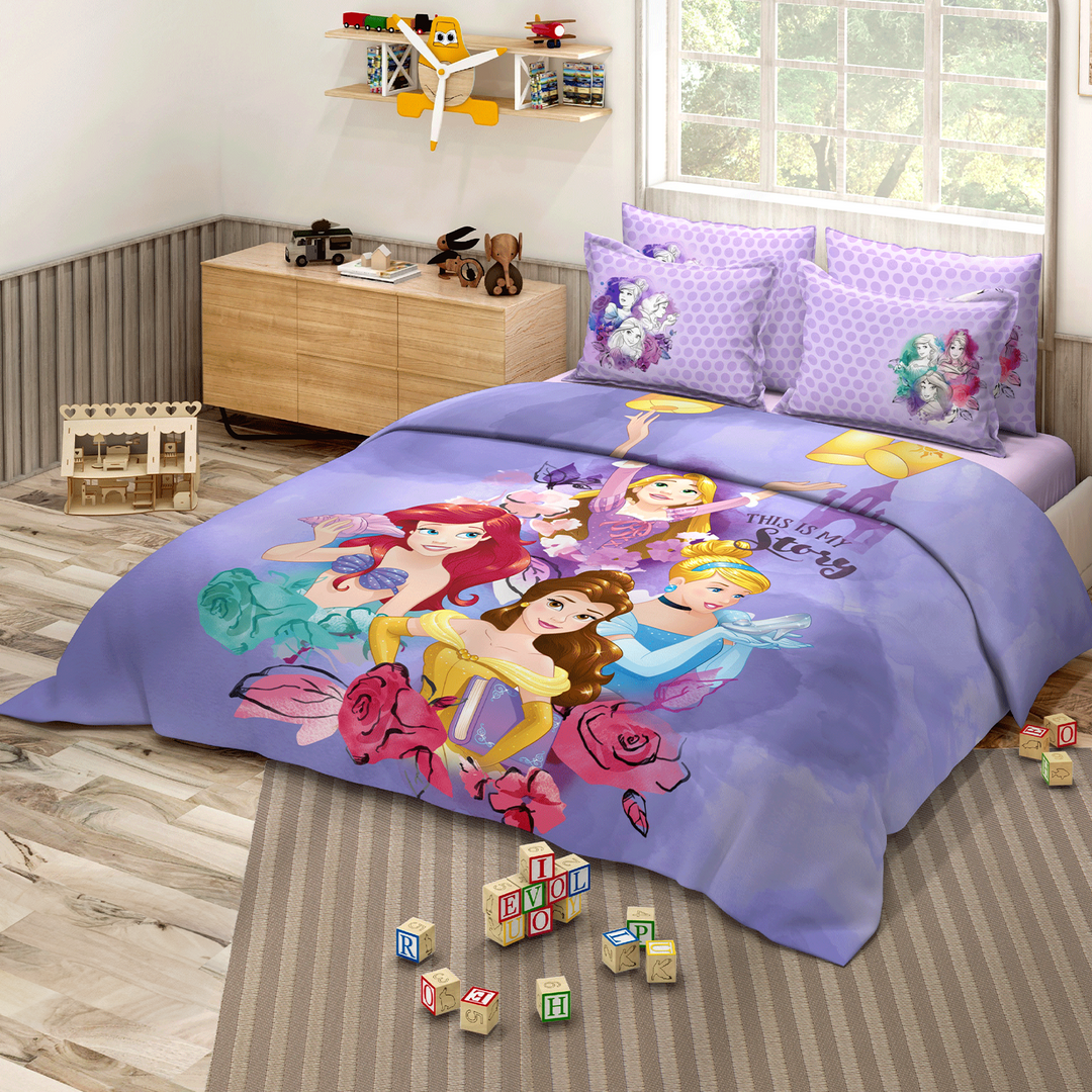 300 TC Disney Princess Digital Printed Cotton Bedsheet for kids with 2 pillow covers ( Size : 2.74 m x 2.50 m ) 