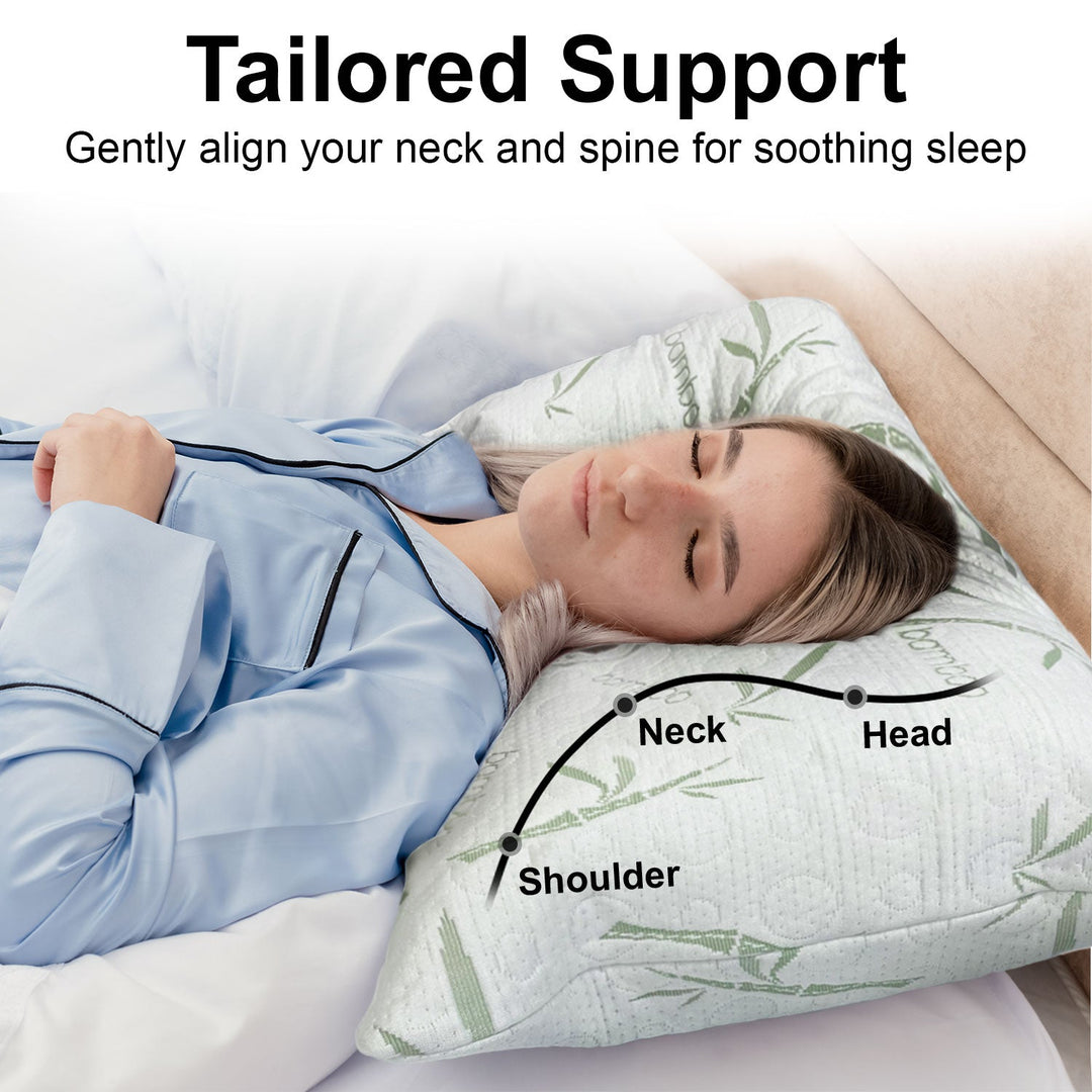 Feather pillow with bamboo fabric cover ( hypoallergic, dust-mite proof, soft & breathable, moisture wicking, cervical pain relief )