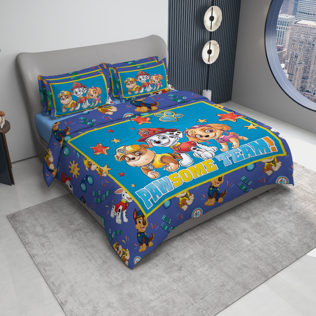 Paw Patrol Digital Printed 300TC Cotton Bedsheet (Pawsome Team)
