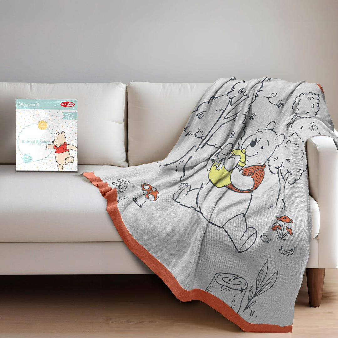 Disney Winnie The Pooh Baby Knitted Blanket - 100cm x 120cm