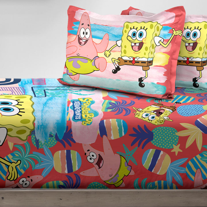 SpongeBob Digital Printed 300TC Cotton Bedsheet (Celebrate)