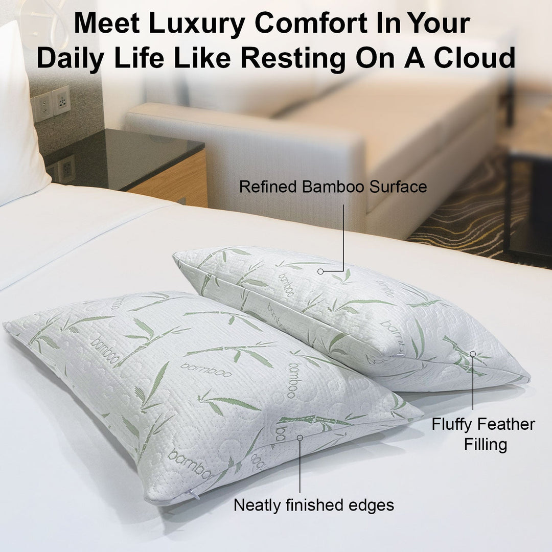 Feather pillow with bamboo fabric cover ( hypoallergic, dust-mite proof, soft & breathable, moisture wicking, cervical pain relief )