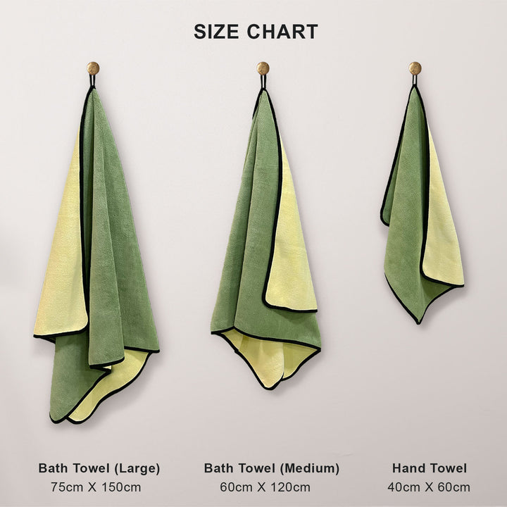 Green & Yellow Color Reversible Microfiber towel with 650 GSM (100% Microfiber, Dual-sided towels, Super Absorbent, 650 GSM, Durable and long-lasting, Anti Shrink, Quick drying, High-end reversible, Fade and Lint resistance )