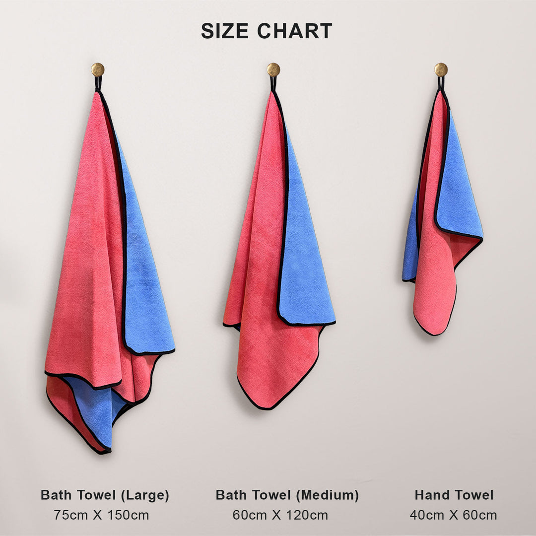 Pink & Blue Color Reversible Microfiber towel with 650 GSM (100% Microfiber, Dual-sided towels, Super Absorbent, 650 GSM, Durable and long-lasting, Anti Shrink, Quick drying, High-end reversible, Fade and Lint resistance )