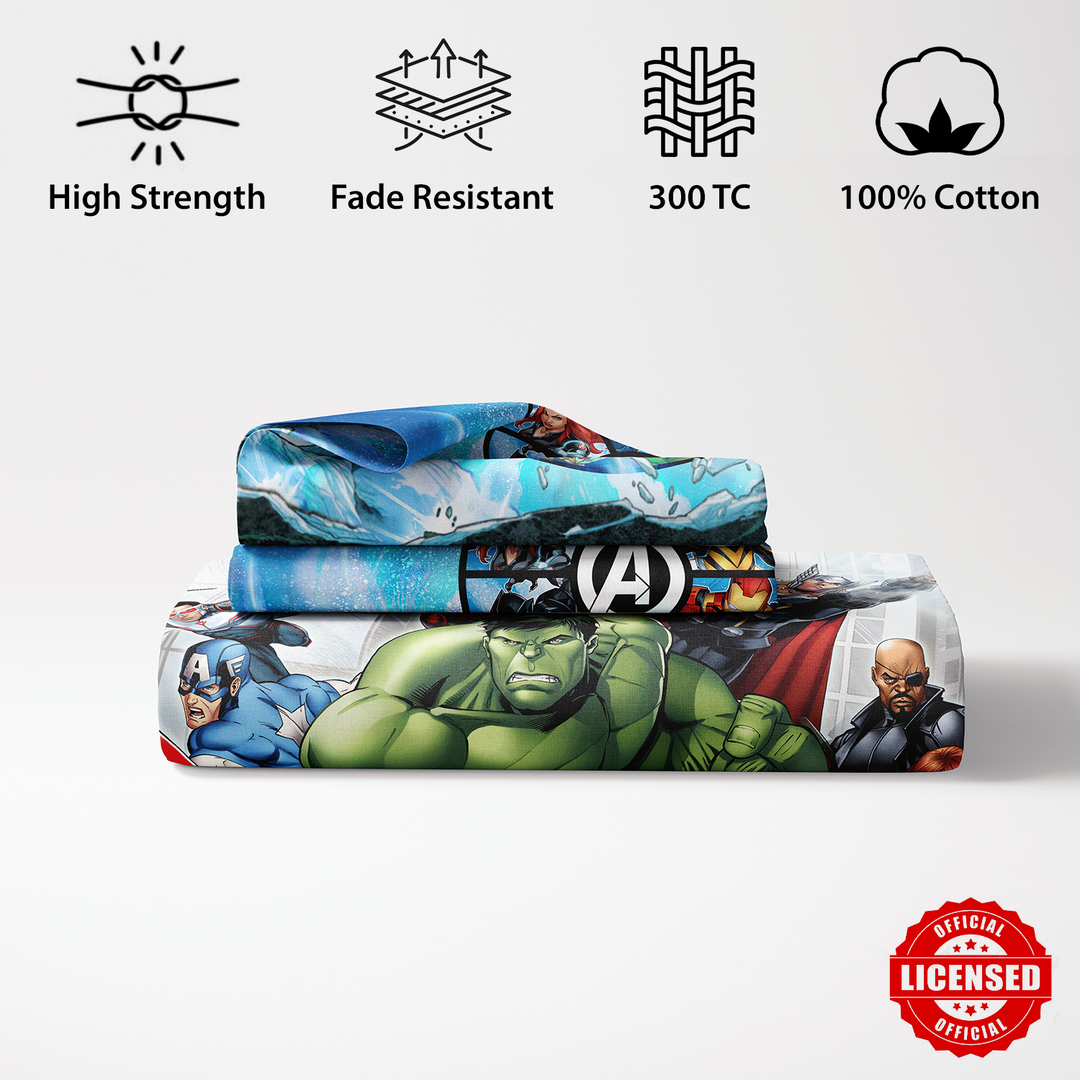 300 TC Marvel Avengers Digital Printed Cotton Bedsheet for kids with 2 pillow covers ( Size : 2.74 m x 2.50 m ) 