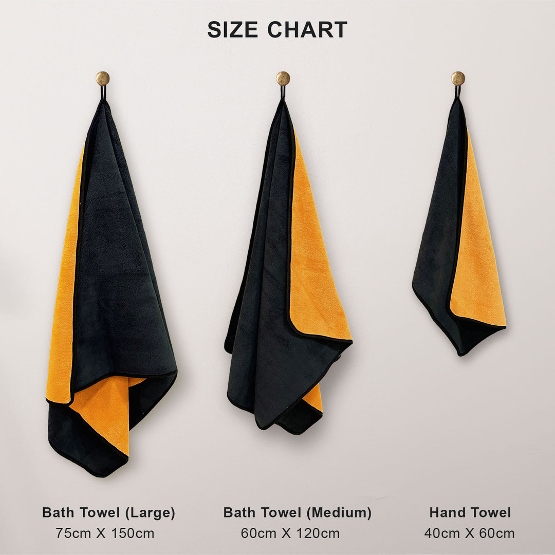 Black & Yellow Color Reversible Microfiber towel with 650 GSM (100% Microfiber, Dual-sided towels, Super Absorbent, 650 GSM, Durable and long-lasting, Anti Shrink, Quick drying, High-end reversible, Fade and Lint resistance )