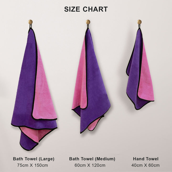 Purple & Pink Color Reversible Microfiber towel with 650 GSM (100% Microfiber, Dual-sided towels, Super Absorbent, 650 GSM, Durable and long-lasting, Anti Shrink, Quick drying, High-end reversible, Fade and Lint resistance )