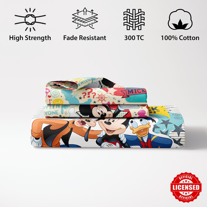 300 TC Disney Mickey Mouse Digital Printed Cotton Bedsheet for kids with 2 pillow covers ( Size : 2.74 m x 2.50 m ) 