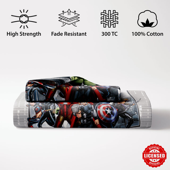 Marvel Avengers Digital Printed 300TC Cotton Bedsheet (Grey)