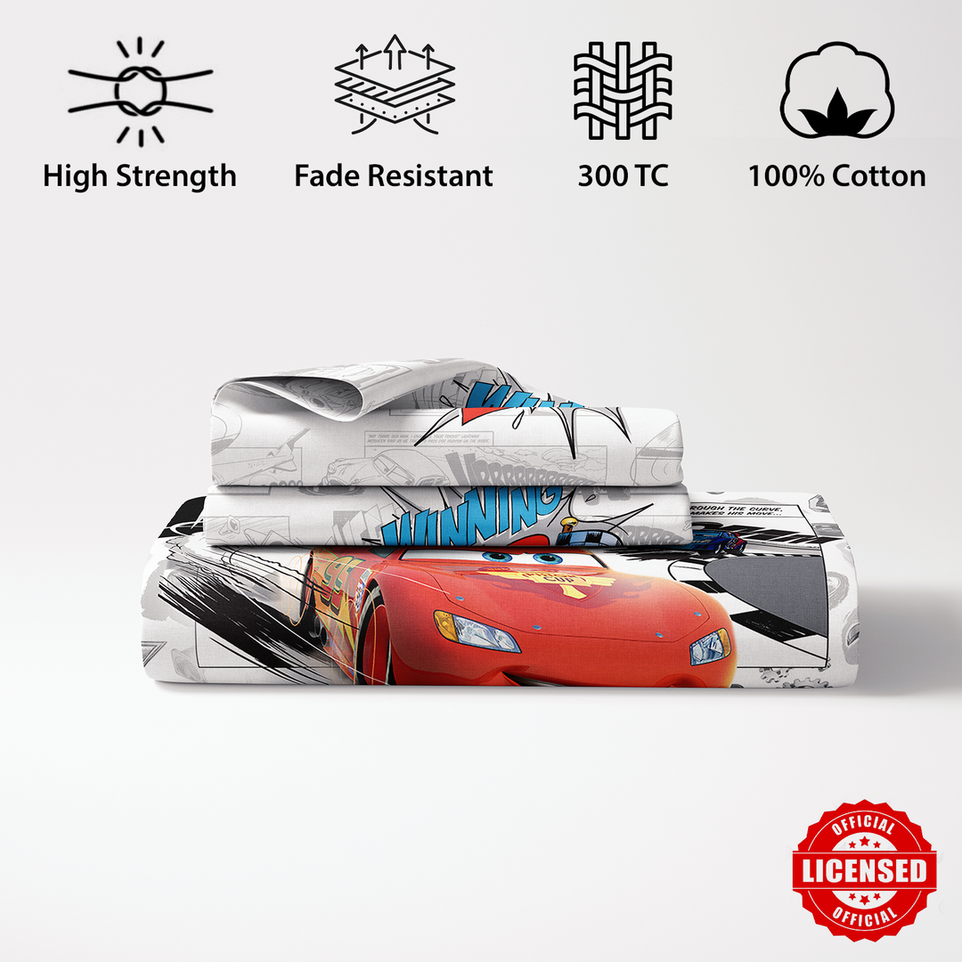 300 TC Disney Pixar Cars Digital Printed Cotton Bedsheet for kids with 2 pillow covers ( Size : 2.74 m x 2.50 m ) 