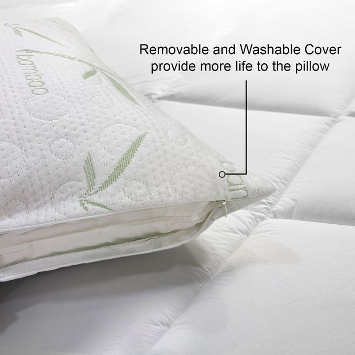 Feather pillow with bamboo fabric cover ( hypoallergic, dust-mite proof, soft & breathable, moisture wicking, cervical pain relief )