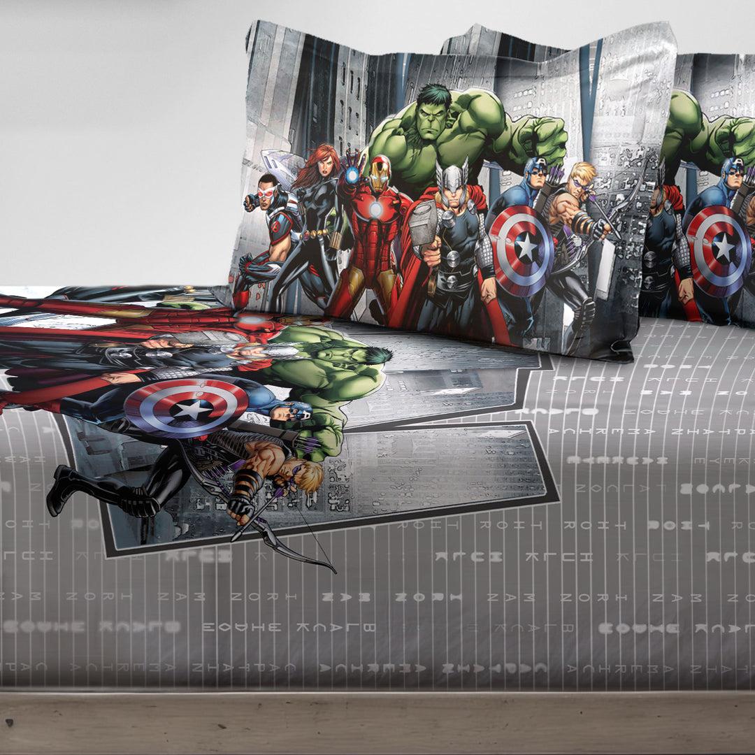 Marvel Avengers Digital Printed Cotton Bedsheet with 2 Pillow Covers in 300TC (Grey)