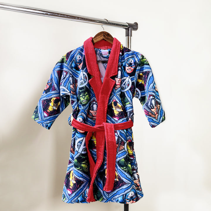 Avengers Digitally Printed Cotton Bathrobe For Kids with 360 GSM ( Quick Drying, Fade Resistant, 100% Cotton, Kimono Collar) 