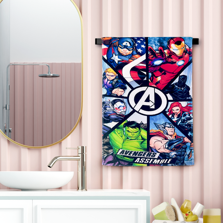 Avengers Cartoon Printed Hand Towels For Kids -40cmx60cm ( Machine Washable, Highly Absorbent, 100% Rich Cotton, Luxury Softness)