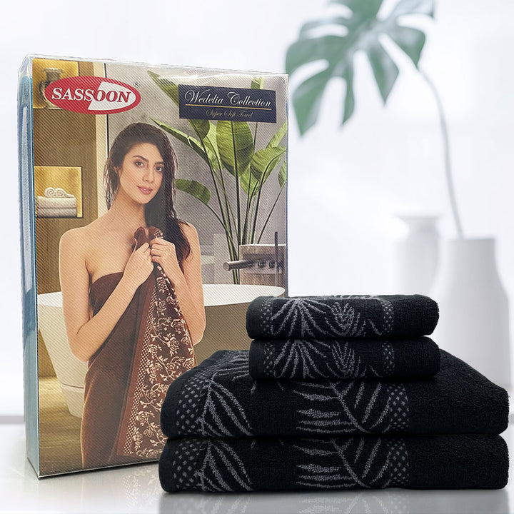 Black Color Super Soft Zero Twist 100% Cotton Towel Set with 380 GSM ( 100% Cotton, Zero-Twist Fabric, Protection Against Mircrobial Allergies, Highly Absorbent, Lint and Fade Resistant)