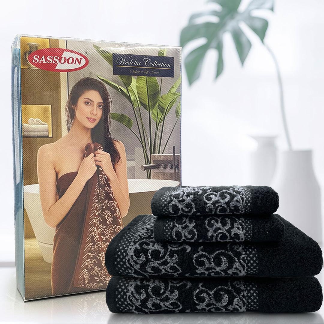 Black Color Zero Twist 100% Cotton Towel Set with 380 GSM ( 100% Cotton, Zero-Twist Fabric, Protection Against Microbial Allergies, Highly Absorbent, Lint and Fade Resistant)