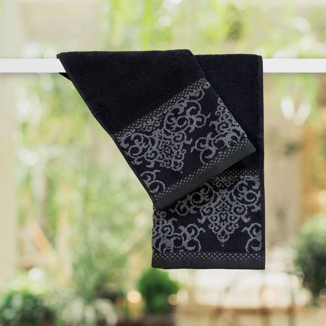 Black Color Zero Twist 100% Cotton Towel Set with 380 GSM ( 100% Cotton, Zero-Twist Fabric, Protection Against Microbial Allergies, Highly Absorbent, Lint and Fade Resistant)