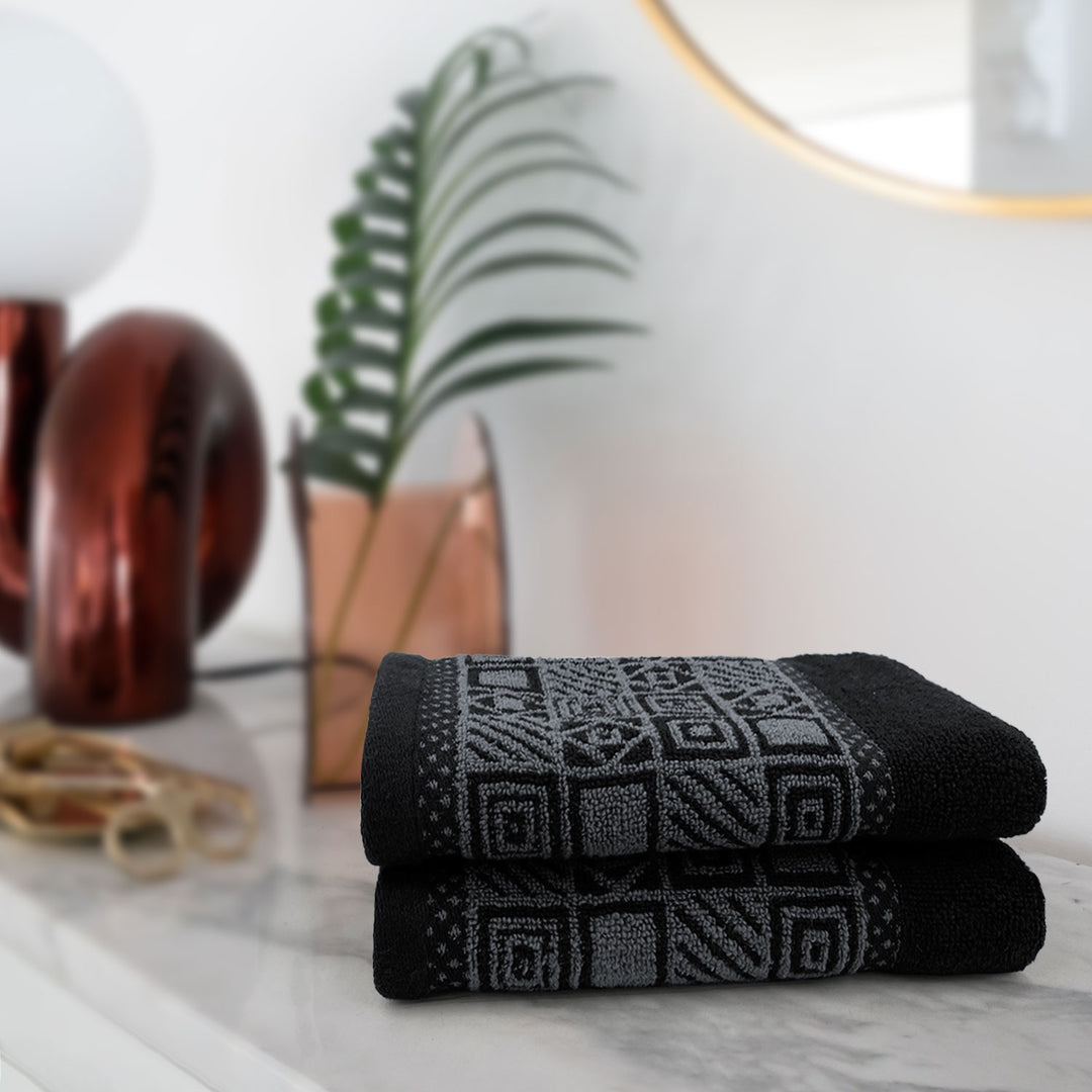 Black Color Super Soft Zero Twist 100% Cotton Towel Set with 380 GSM ( 100% Cotton, Zero-Twist Fabric, Protection Against Microbial Allergies, Highly Absorbent, Lint and Fade Resistant)