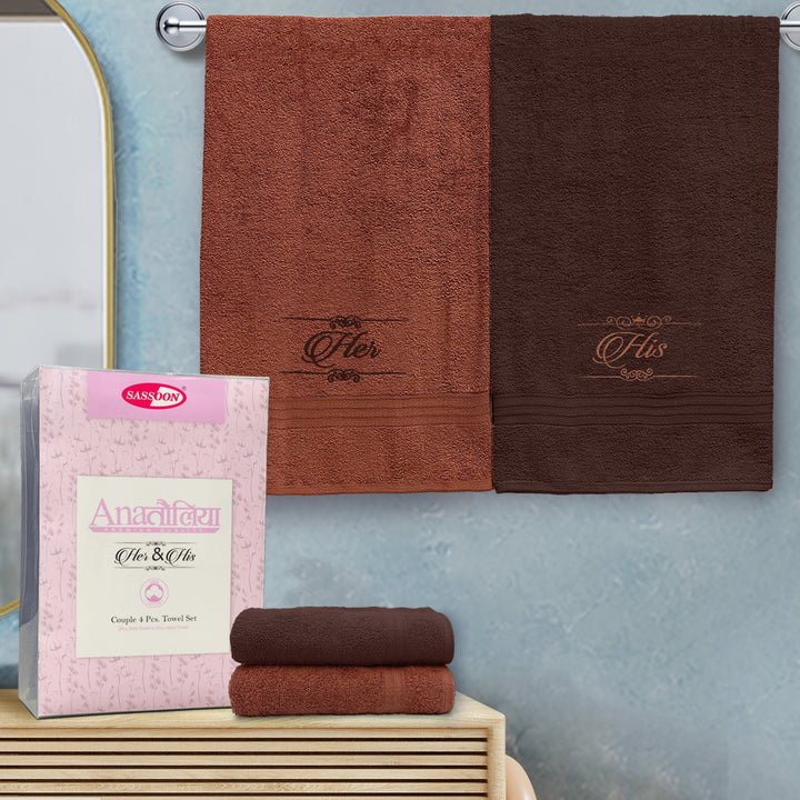 Anatolia 4 Pc His & Her Couple Towel Gift Set in 500 GSM