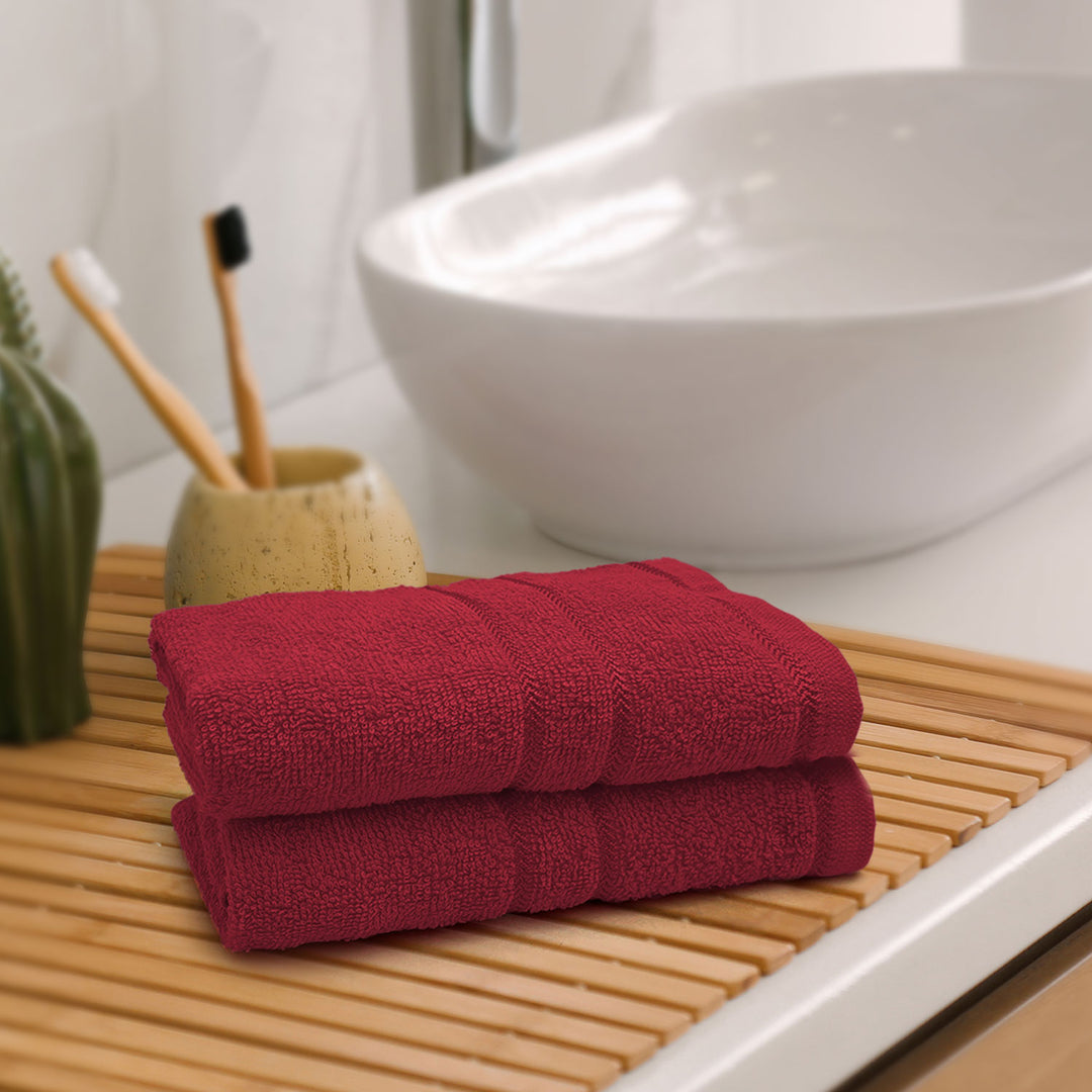 Red Color 100% Cotton Hand Towel Set with 380 GSM