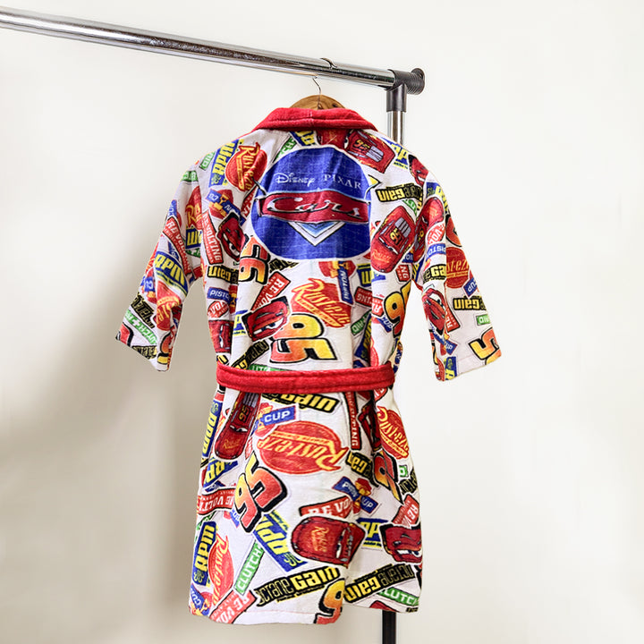 Disney Pixar Car Digitally Printed Cotton Bathrobe For Kids with 360 GSM ( Quick Drying, Fade Resistant, 100% Cotton, Kimono Collar) 