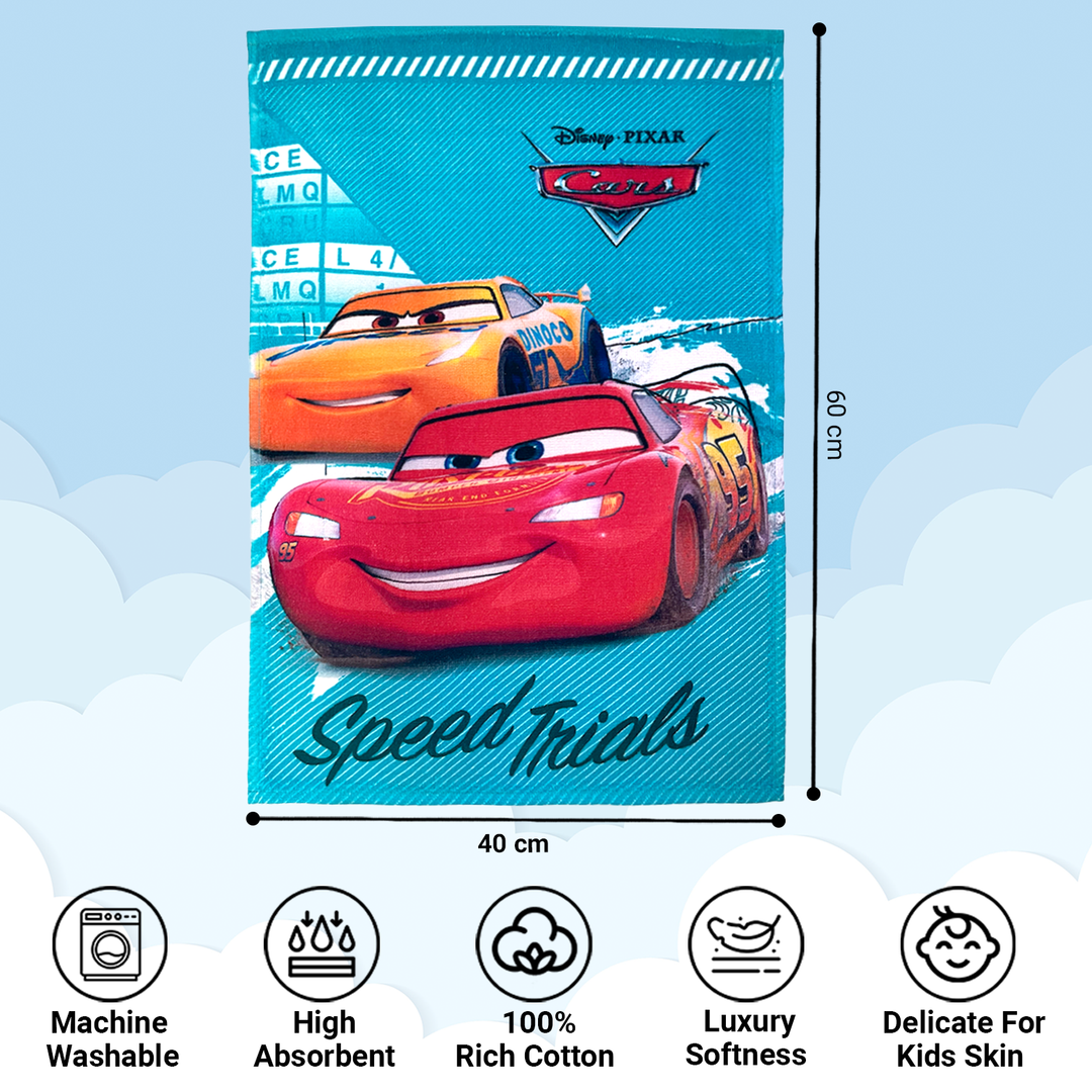 Pixar Cars Cartoon Printed Hand Towels For Kids -40cmx60cm ( Machine Washable, Highly Absorbent, 100% Rich Cotton, Luxury Softness)