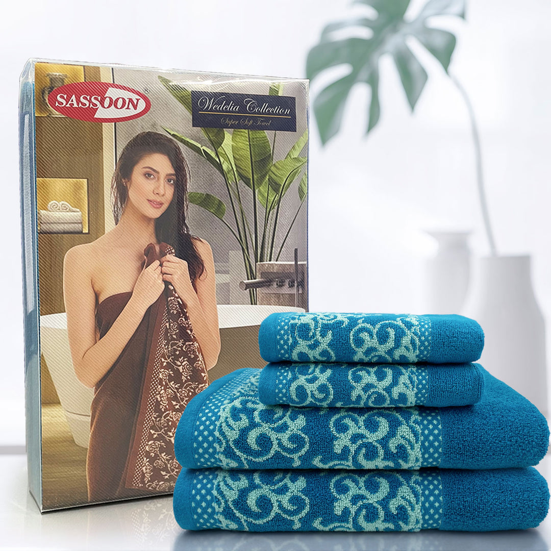 Blue Color Zero Twist 100% Cotton Towel Set with 380 GSM ( 100% Cotton, Zero-Twist Fabric, Protection Against Microbial Allergies, Highly Absorbent, Lint and Fade Resistant)