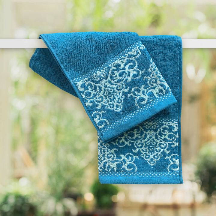 Blue Color Zero Twist 100% Cotton Towel Set with 380 GSM ( 100% Cotton, Zero-Twist Fabric, Protection Against Microbial Allergies, Highly Absorbent, Lint and Fade Resistant)