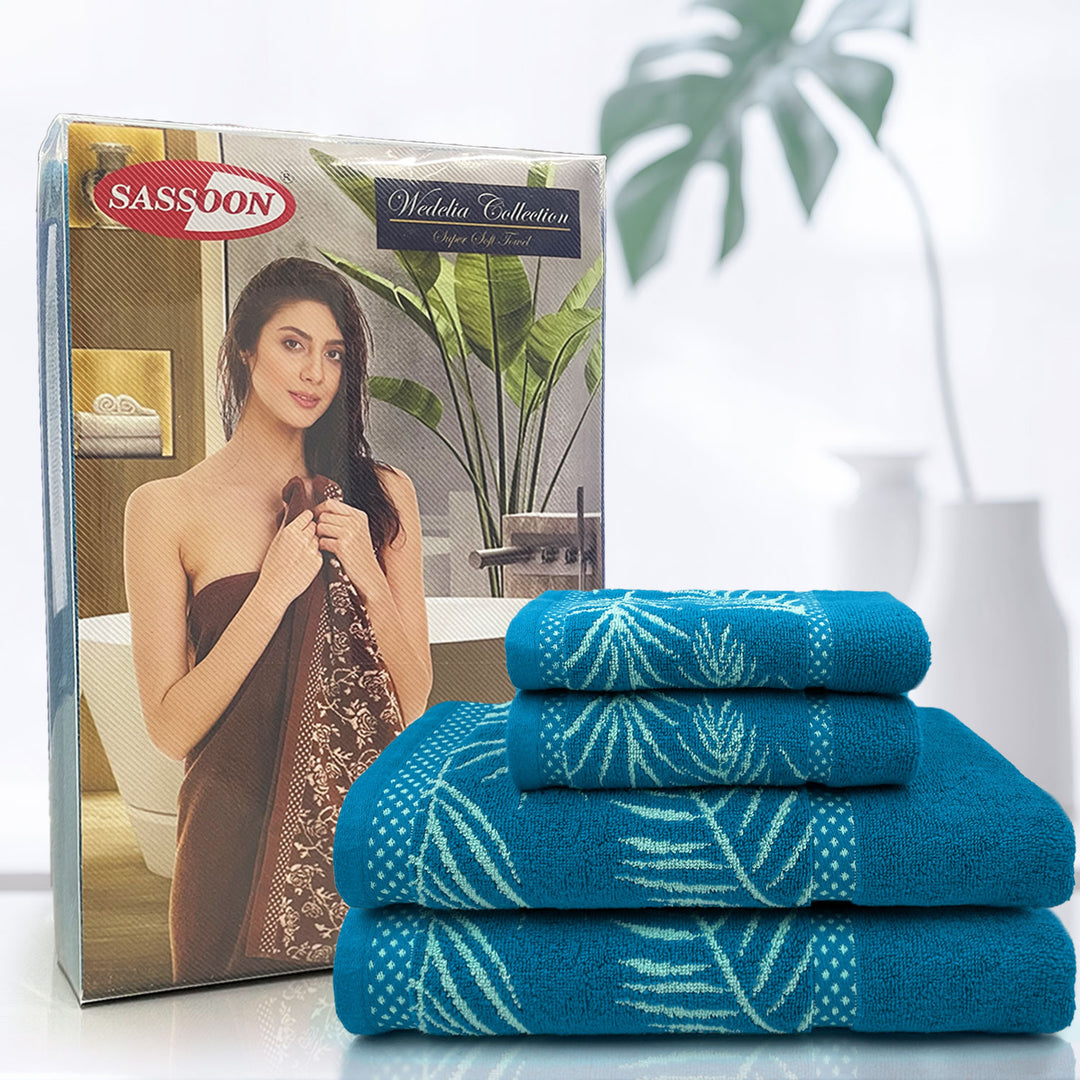 Blue Color Super Soft Zero Twist 100% Cotton Towel Set with 380 GSM ( 100% Cotton, Zero-Twist Fabric, Protection Against Mircrobial Allergies, Highly Absorbent, Lint and Fade Resistant)