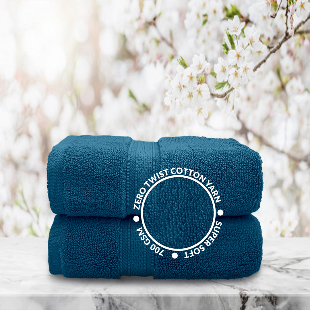 Blue Color Super Soft Zero Twist 100% Cotton Hand Towel with 700 GSM ( 100% Cotton, Zero-Twist Fabric, Protection Against Mircrobial Allergies, Highly Absorbent, Lint and Fade Resistant) 