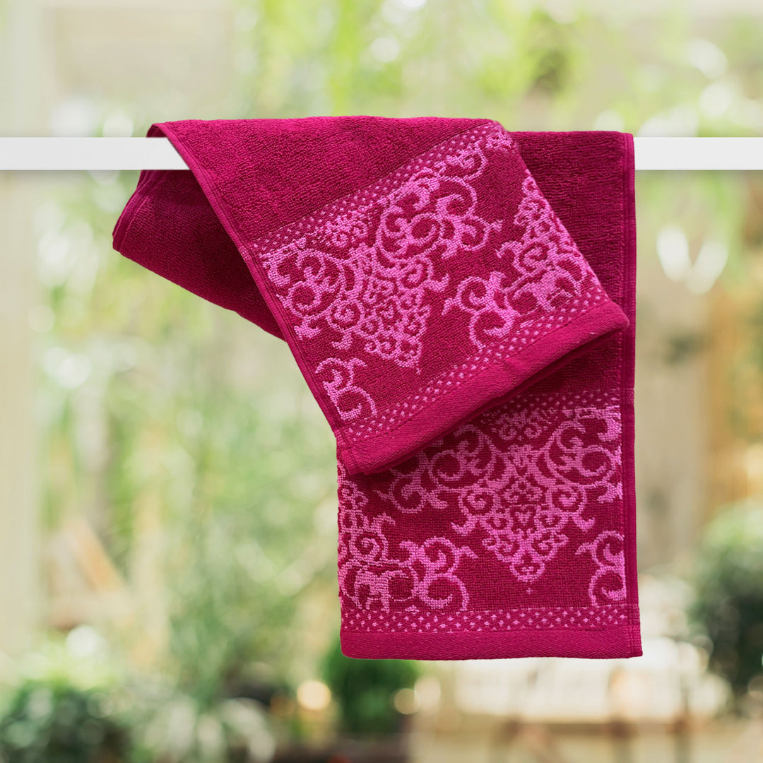 Dark Pink Color Zero Twist 100% Cotton Towel Set with 380 GSM ( 100% Cotton, Zero-Twist Fabric, Protection Against Microbial Allergies, Highly Absorbent, Lint and Fade Resistant)