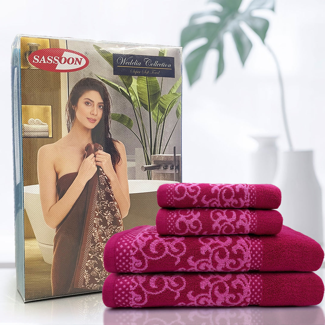 Dark Pink Color Zero Twist 100% Cotton Towel Set with 380 GSM ( 100% Cotton, Zero-Twist Fabric, Protection Against Microbial Allergies, Highly Absorbent, Lint and Fade Resistant)