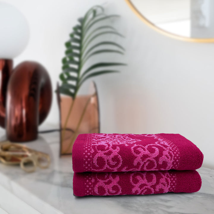 Dark Pink Color Zero Twist 100% Cotton Towel Set with 380 GSM ( 100% Cotton, Zero-Twist Fabric, Protection Against Microbial Allergies, Highly Absorbent, Lint and Fade Resistant)