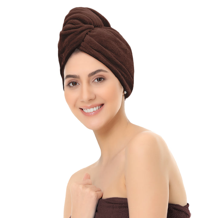 Brown  Color ultra absorbent microfiber hair wrap Towel 