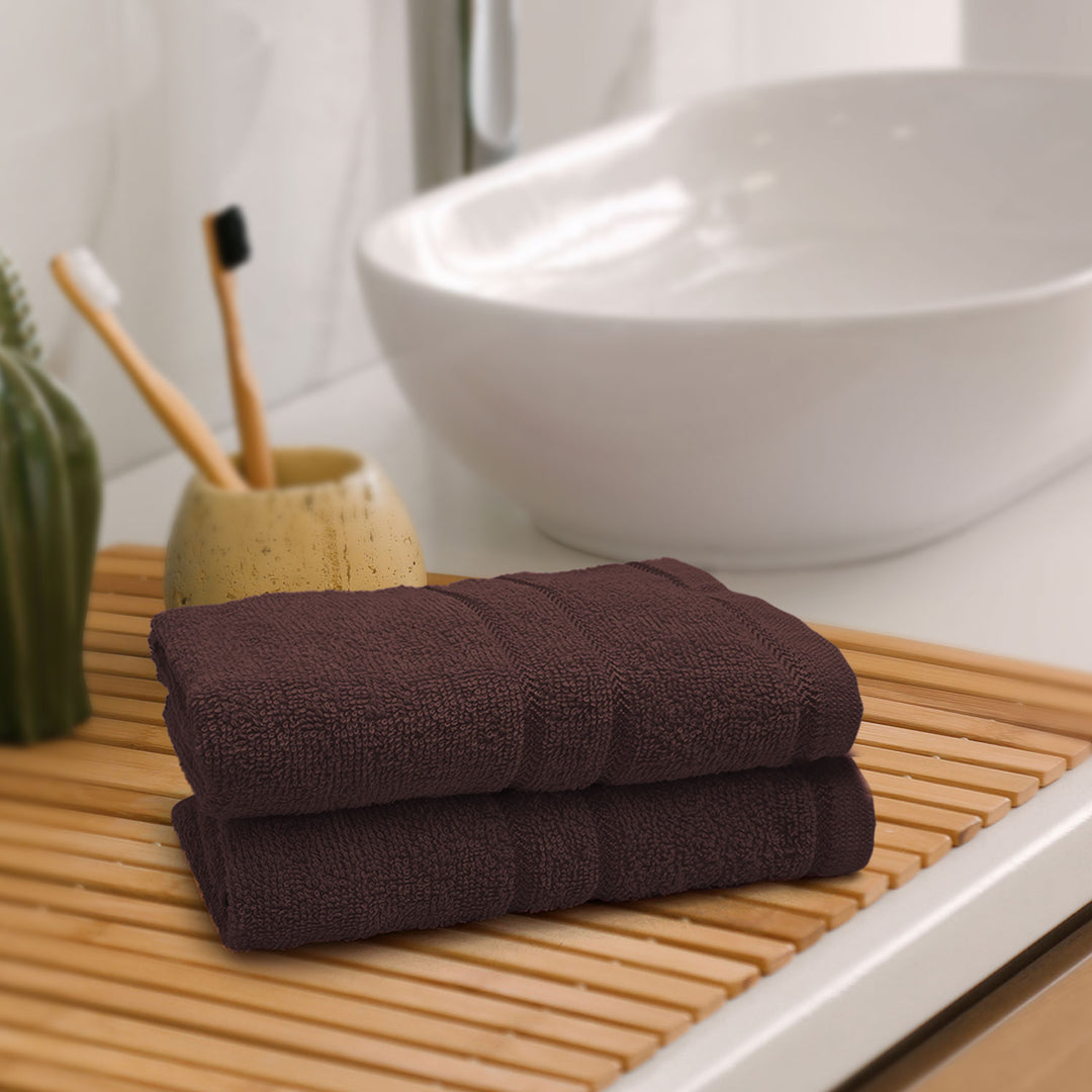 Brown Color 100% Cotton Hand Towel Set with 380 GSM