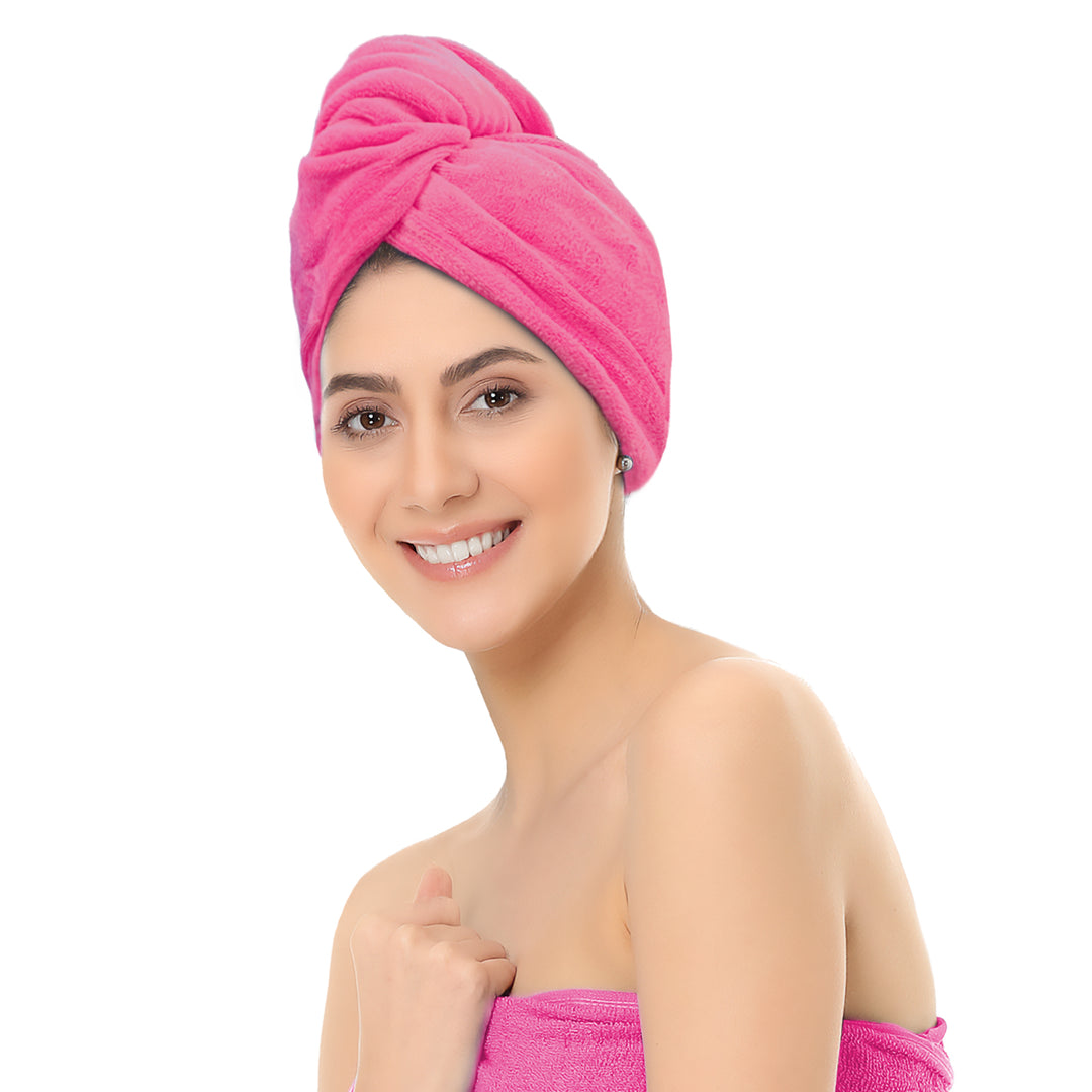 Pink  Color ultra absorbent microfiber hair wrap Towel 