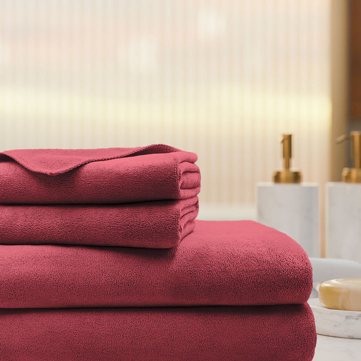 Red Color Ultra Soft microfiber Towel Set with 450 GSM (Ultra-soft microfiber, 450 GSM, Superior quality, Highly Absorbent, Luxuriously Soft, Wide usage range, Lint resistant, Multiple Size Variations)