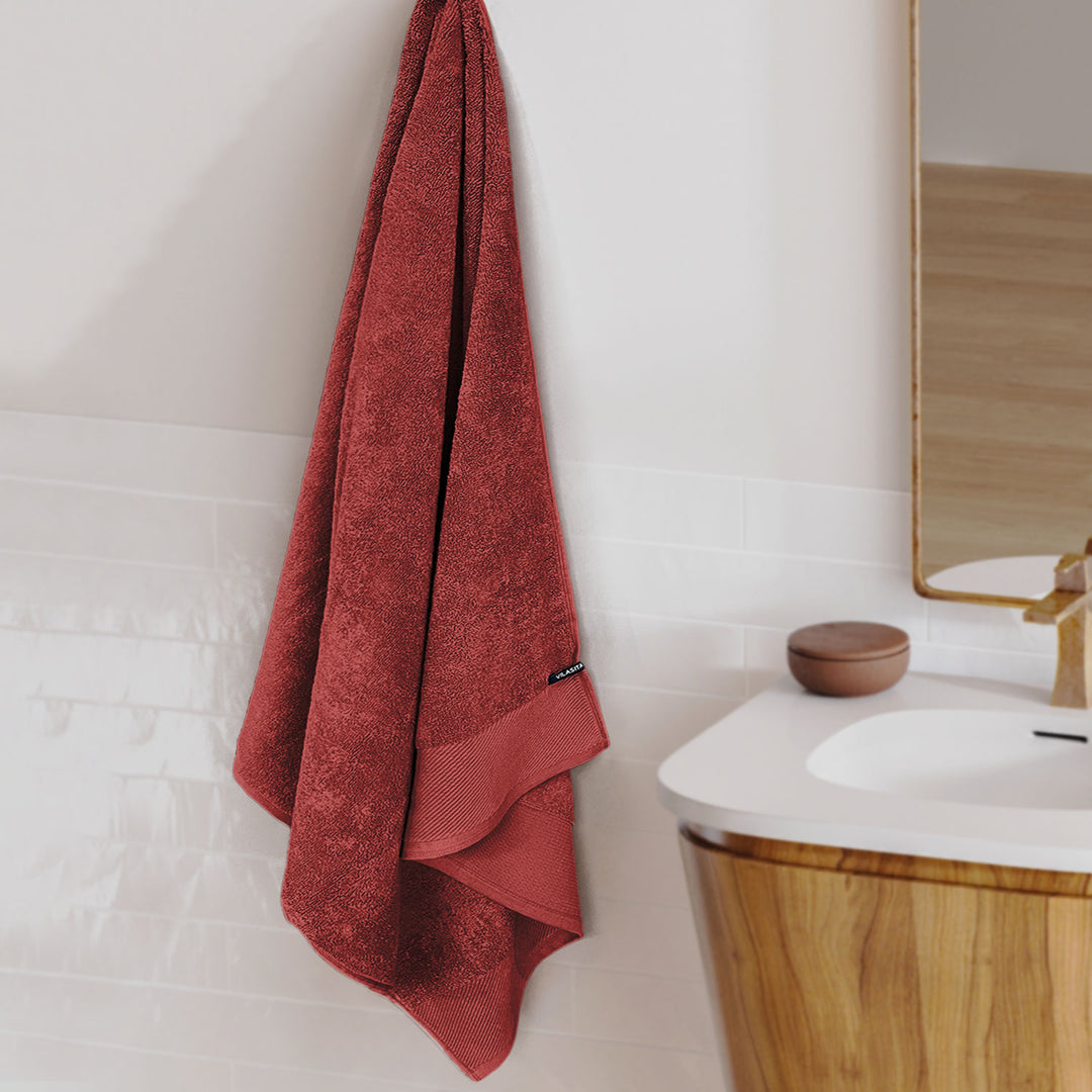 Red Color Combed Cotton Towel with 650 GSM ( Premium Combed Cotton, High Absorbency, Durable and Long Lasting, Machine Washable)