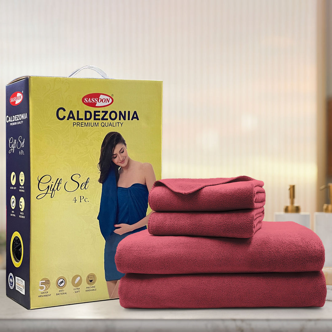 Red Color Ultra Soft microfiber Towel Set with 450 GSM (Ultra-soft microfiber, 450 GSM, Superior quality, Highly Absorbent, Luxuriously Soft, Wide usage range, Lint resistant, Multiple Size Variations)