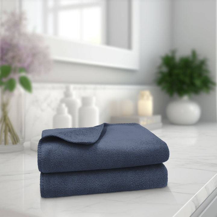 Blue - Grey Color Ultra Soft microfiber Towel with 450 GSM (Ultra-soft microfiber, 450 GSM, Superior quality, Highly Absorbent, Luxuriously Soft, Wide usage range, Lint resistant, Multiple Size Variations)