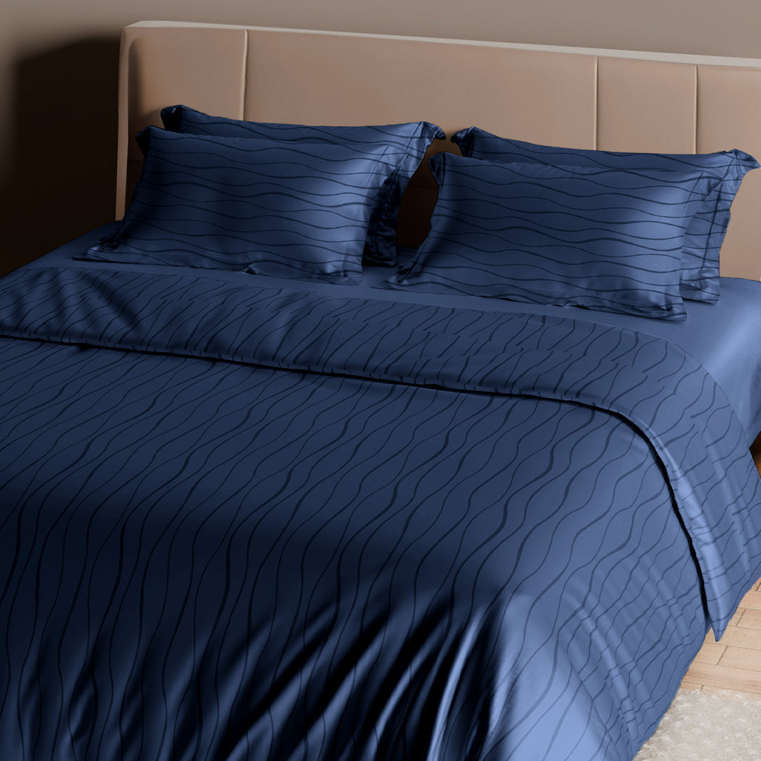 Artemis Italian Jacquard Weave Sateen Cotton Bedsheet- 400 TC (Wave Design)