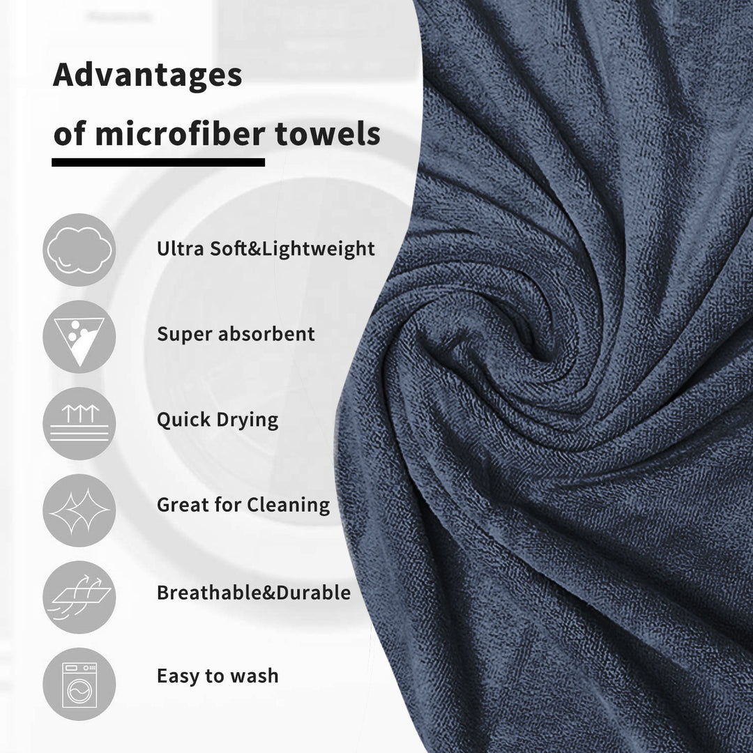 Blue-Grey Color Ultra Soft microfiber Towel with 450 GSM (Ultra-soft microfiber, 450 GSM, Superior quality, Highly Absorbent, Luxuriously Soft, Wide usage range, Lint resistant, Multiple Size Variations)