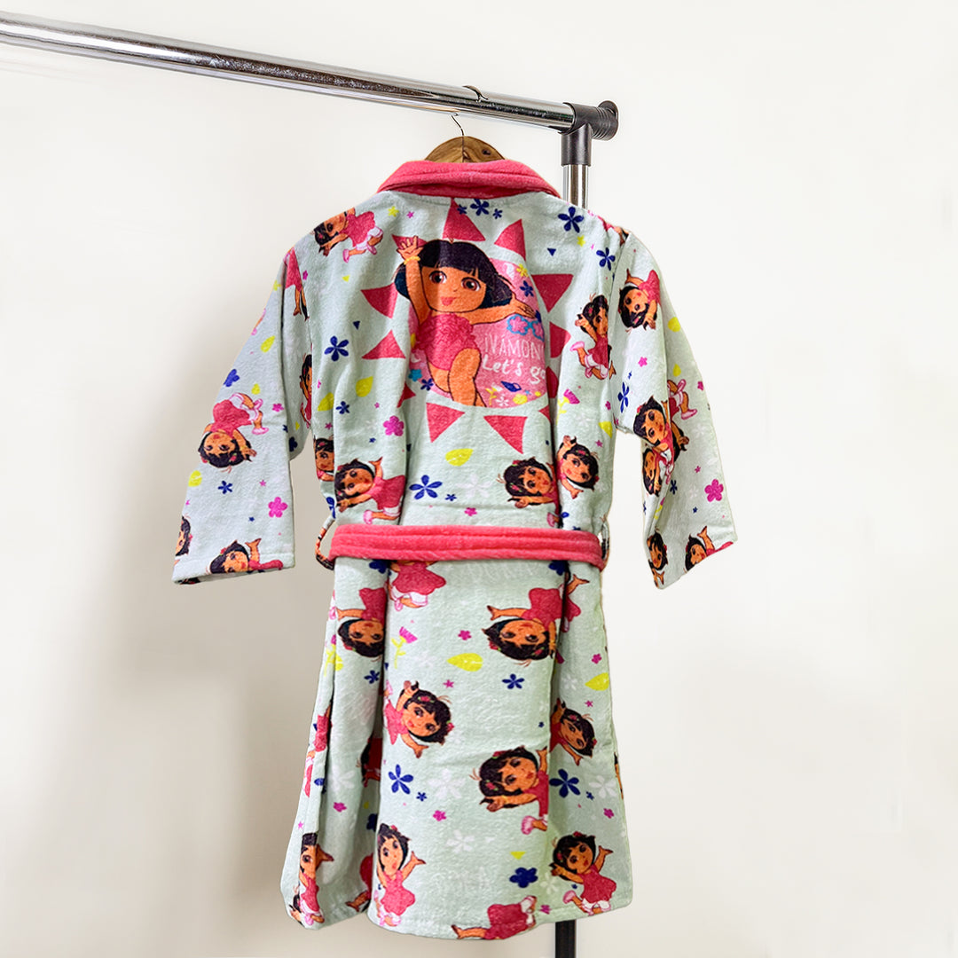 Dora Digitally Printed Cotton Bathrobe For Kids with 360 GSM ( Quick Drying, Fade Resistant, 100% Cotton, Kimono Collar) 