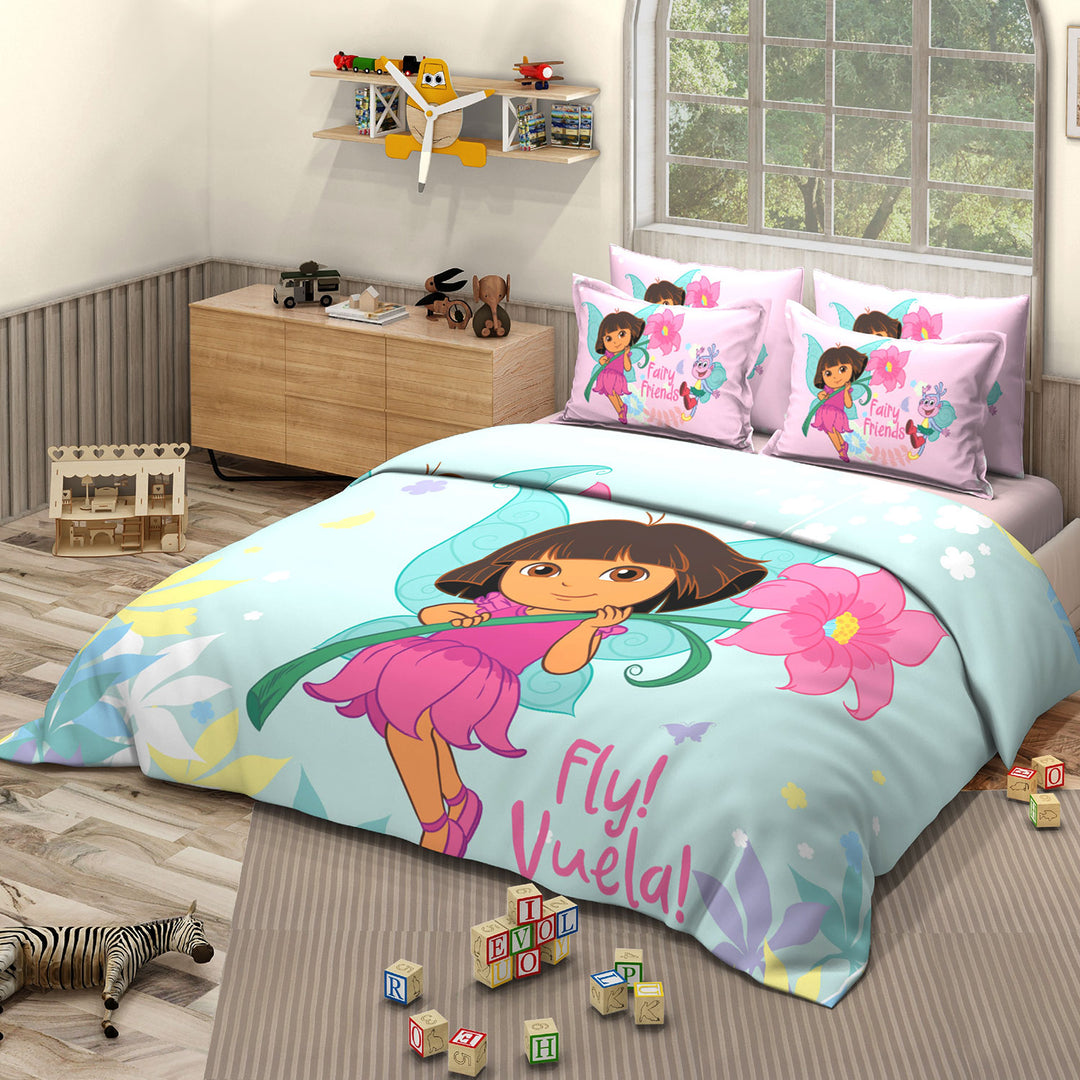 Dora Digital Printed Cotton Bedsheet with 2 Pillow Covers in 300TC (Fly)